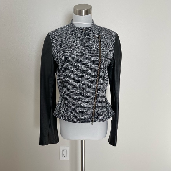 Theory tweed and leather jacket - Picture 2 of 10